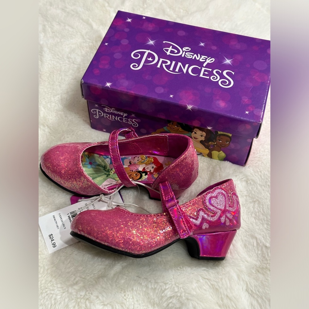 Disney Princess Toddler Girl's Ballet Style Shoes Size 7 Pink Sparkly Heels